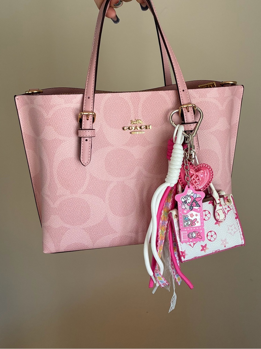 Pink & White Mini Purse Keychain Bag Charm